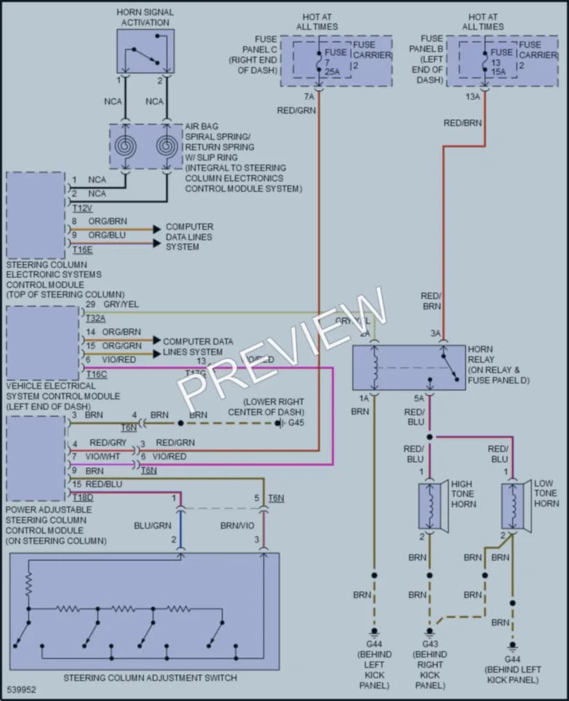 2017 Audi A6 Horn wiring diagram preview