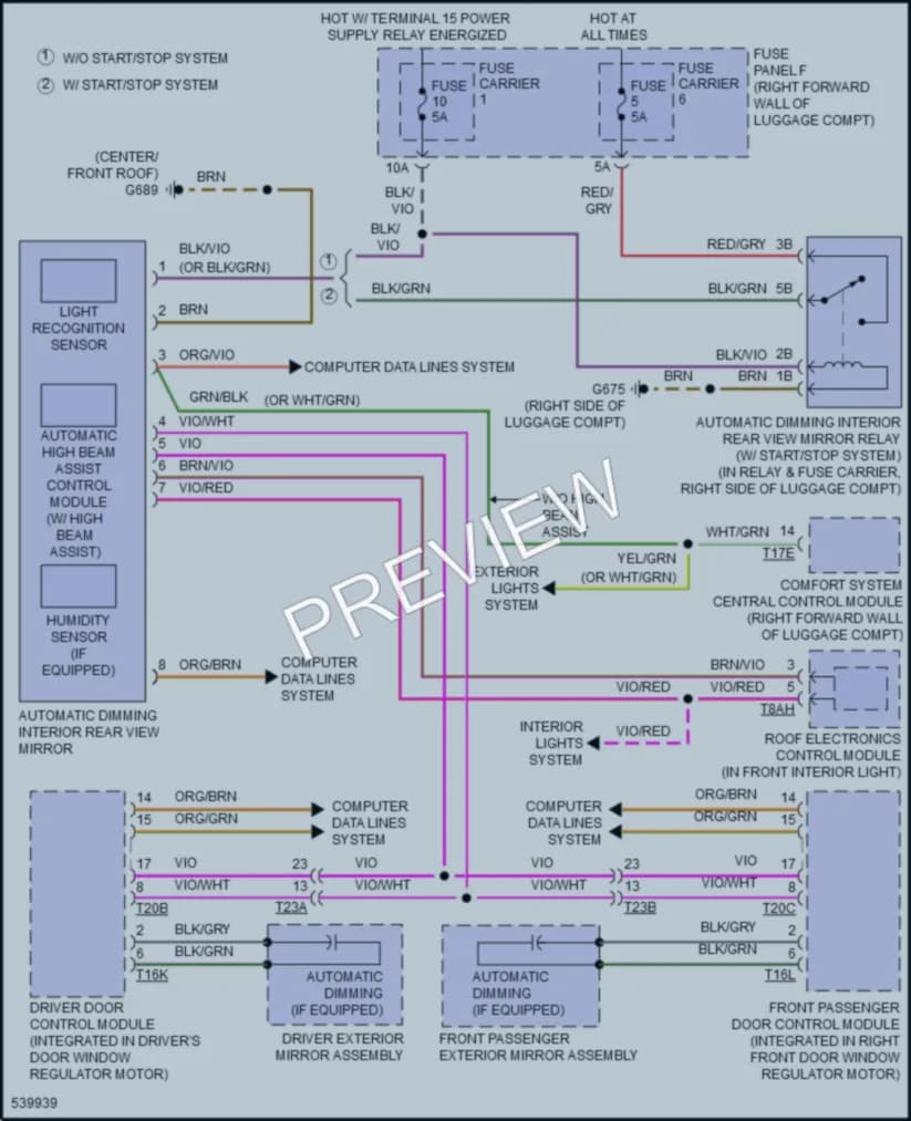 2017 Audi A8 Power Mirrors wiring diagram preview