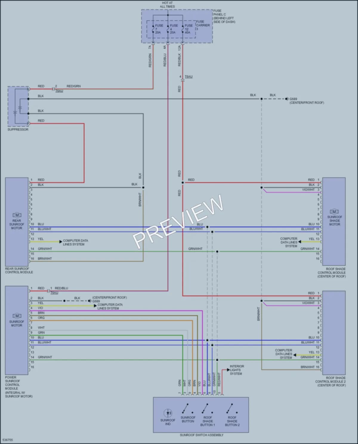2017 Audi A8 Power Top Sunroof wiring diagram preview