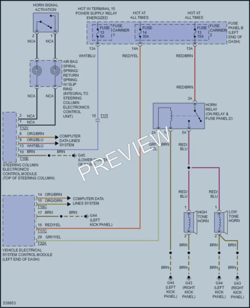 2017 Audi RS7 Horn wiring diagram preview