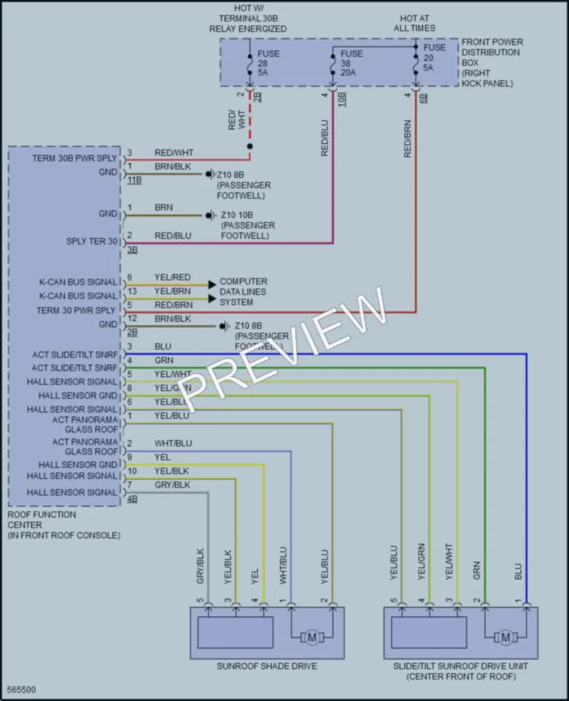 2017 BMW X5 Power Top Sunroof wiring diagram preview