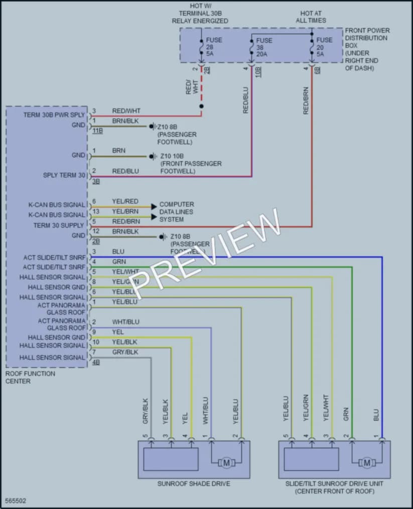 2017 BMW X6 Power Top Sunroof wiring diagram preview
