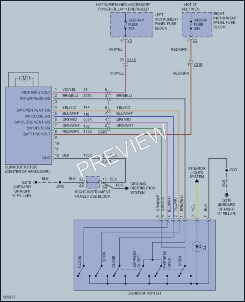 2017 Cadillac Escalade Power Top Sunroof wiring diagram preview