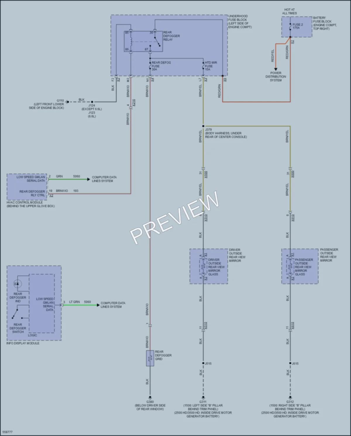 2017 Chevrolet 3500HDSilverado Defoggers wiring diagram preview