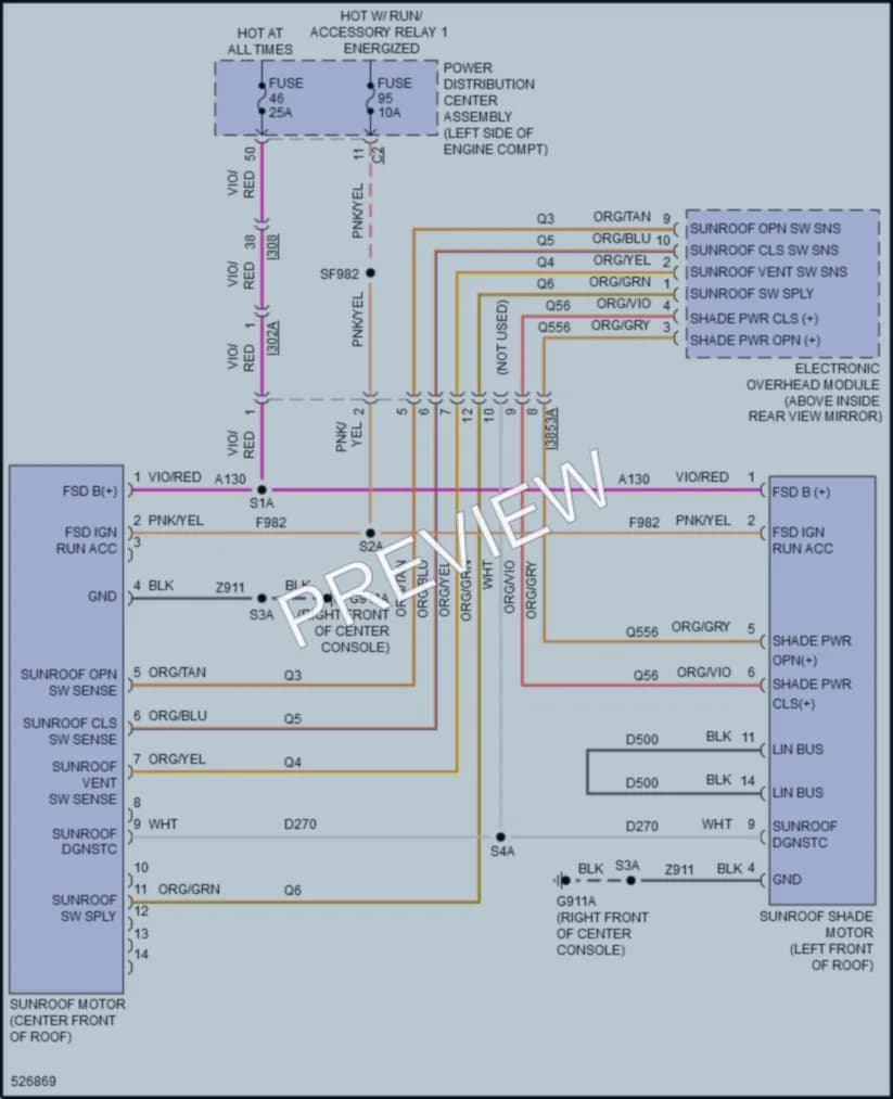 2017 Chrysler 200 Power Top Sunroof wiring diagram preview