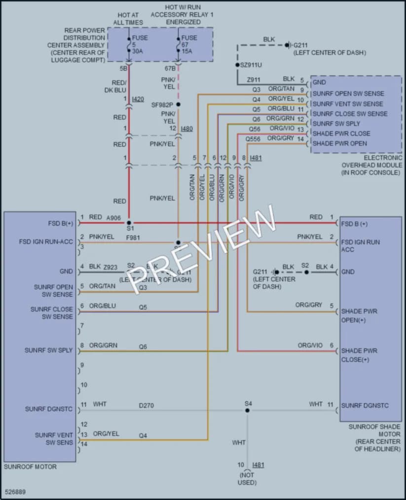 2017 Chrysler 300 Power Top Sunroof wiring diagram preview