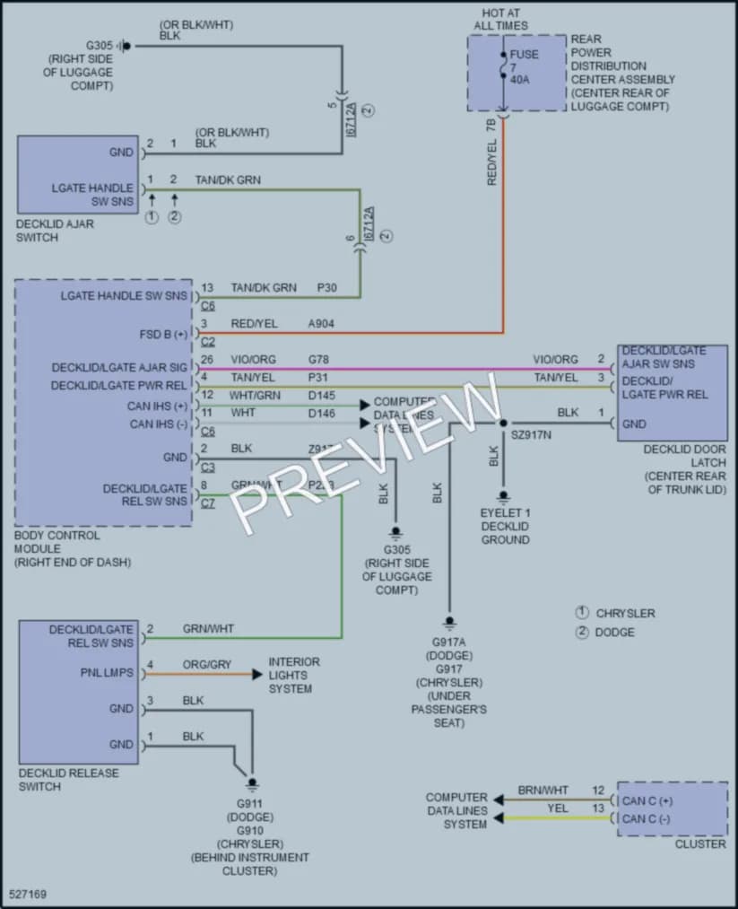 2017 Chrysler 300 Trunk Tailgate Fuel Door wiring diagram preview