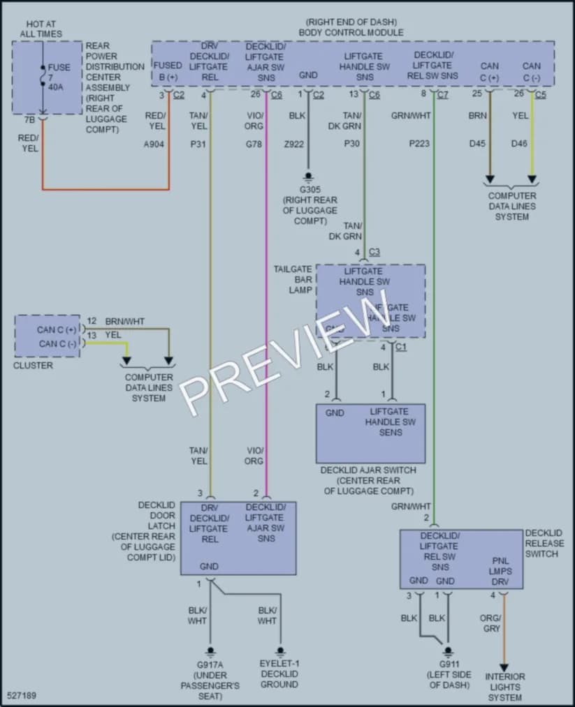 2017 Dodge Challenger Trunk Tailgate Fuel Door wiring diagram preview