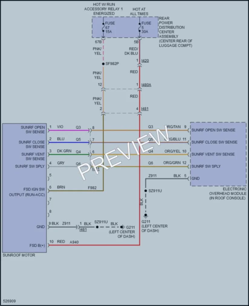 2017 Dodge Charger Power Top Sunroof wiring diagram preview