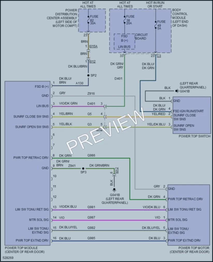 2017 Fiat 500 Power Top Sunroof wiring diagram preview