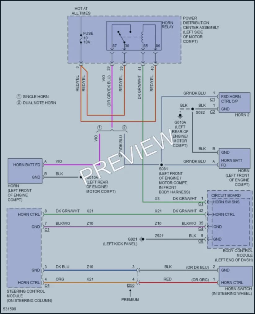 2017 Fiat 500C Horn wiring diagram preview