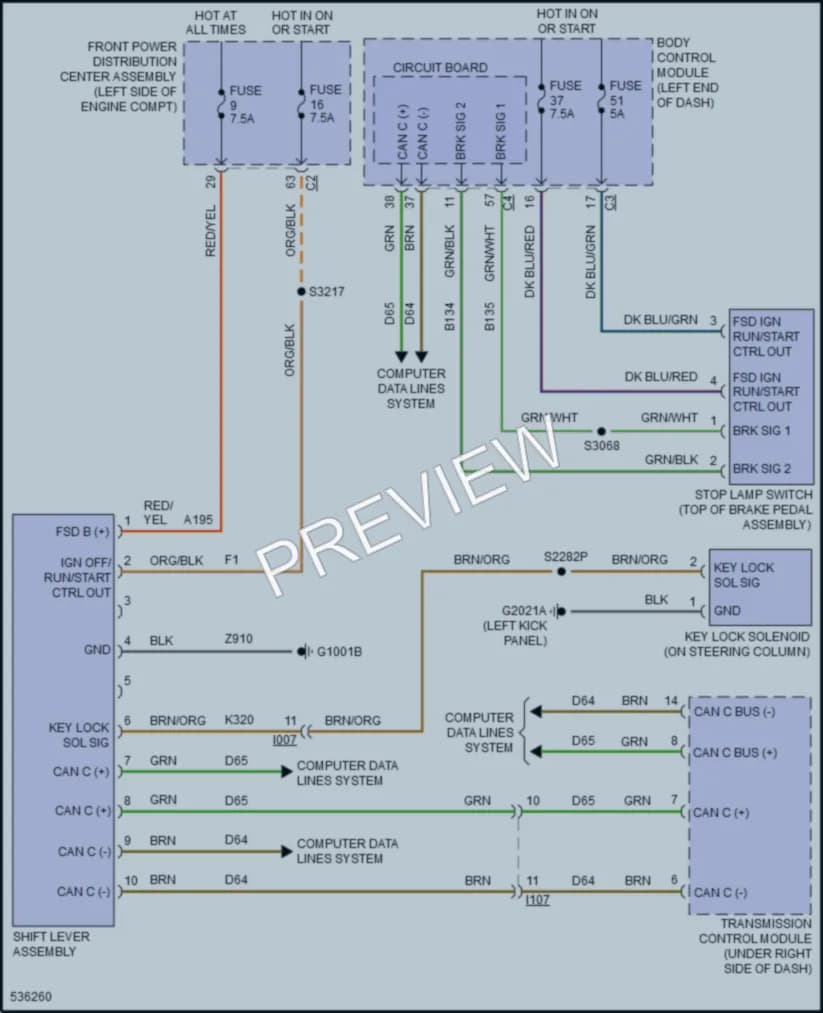 2017 Fiat 500L Shift Interlock wiring diagram preview