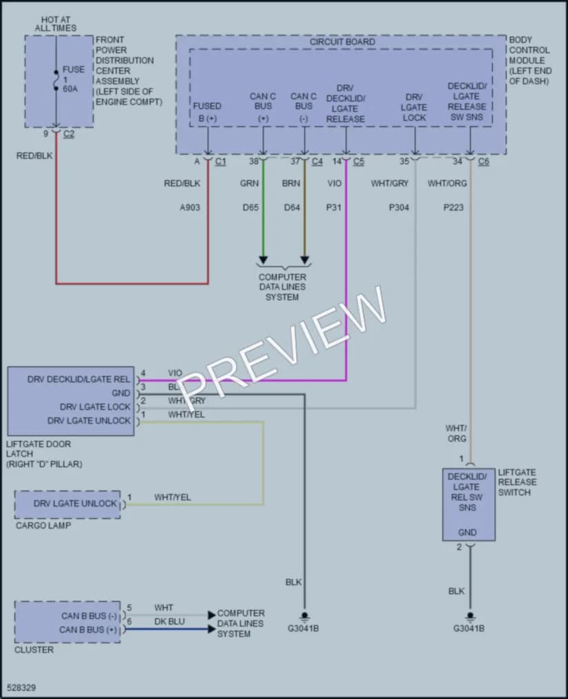 2017 Fiat 500L Trunk Tailgate Fuel Door wiring diagram preview