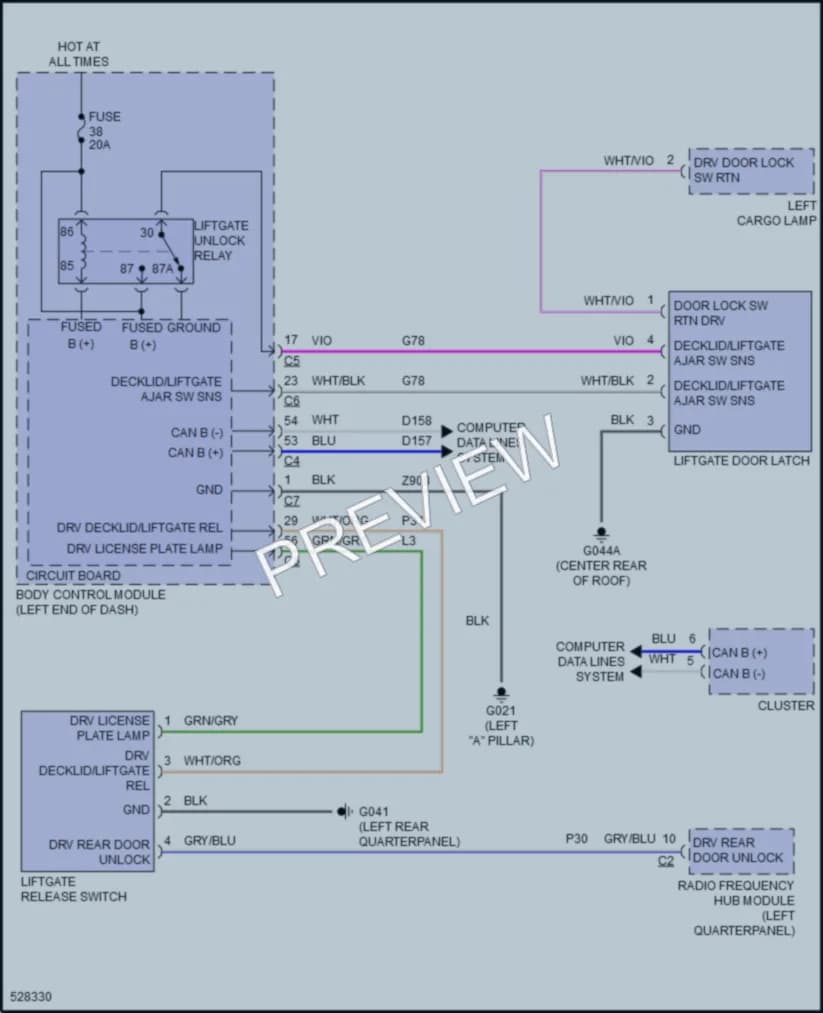 2017 Fiat 500X Trunk Tailgate Fuel Door wiring diagram preview
