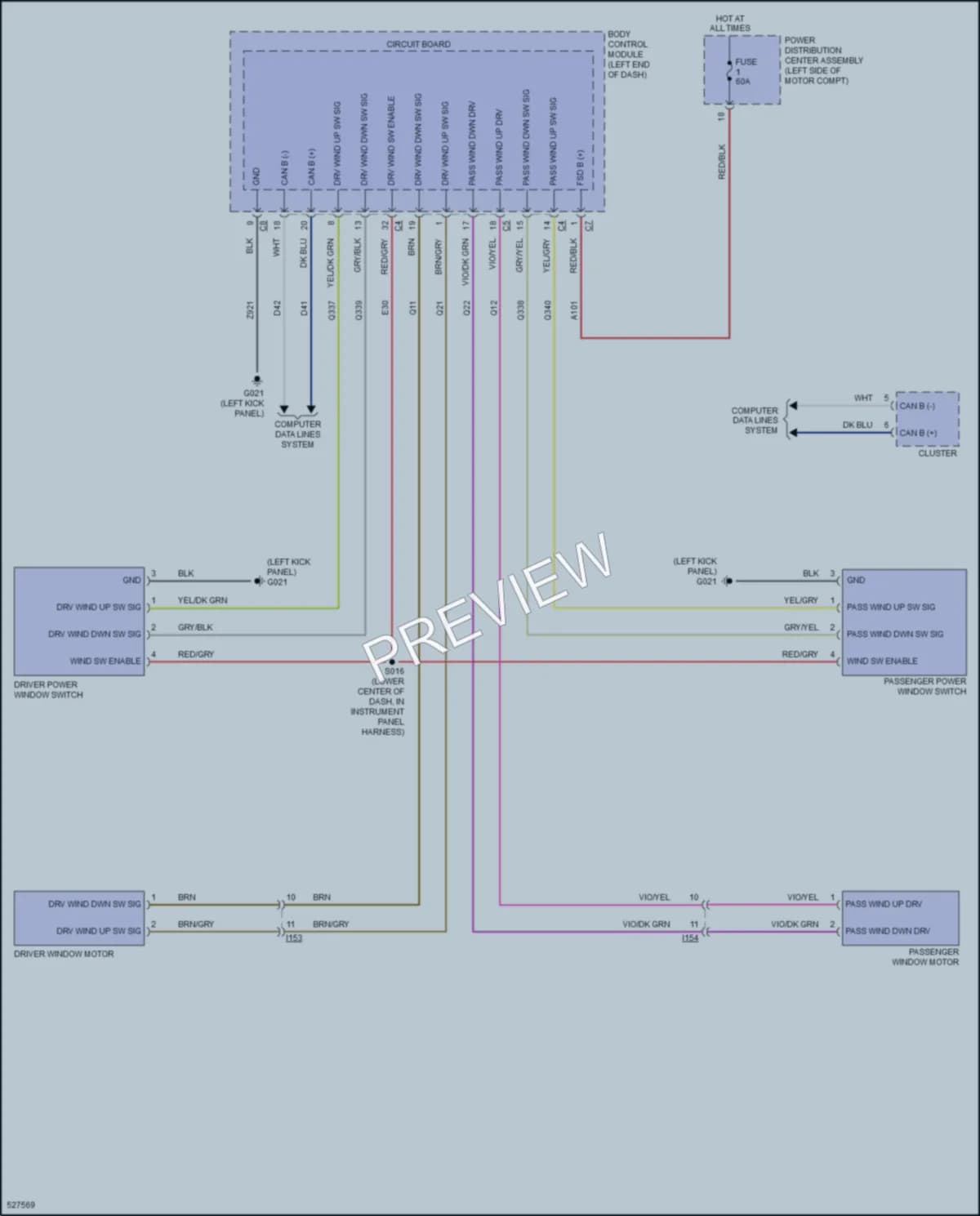 2017 Fiat 500e Power Windows wiring diagram preview