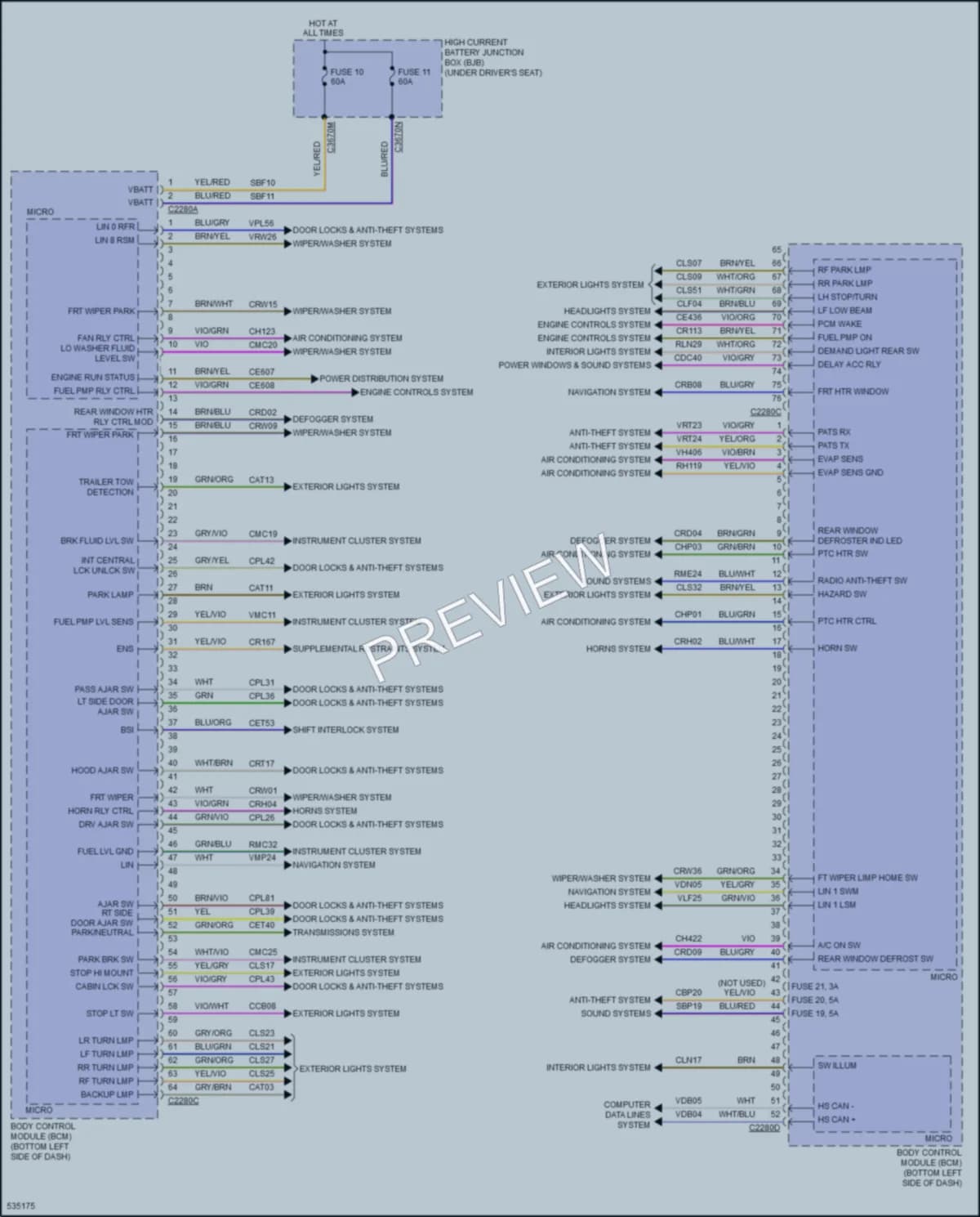2017 Ford 250Transit Body Control Modules wiring diagram preview