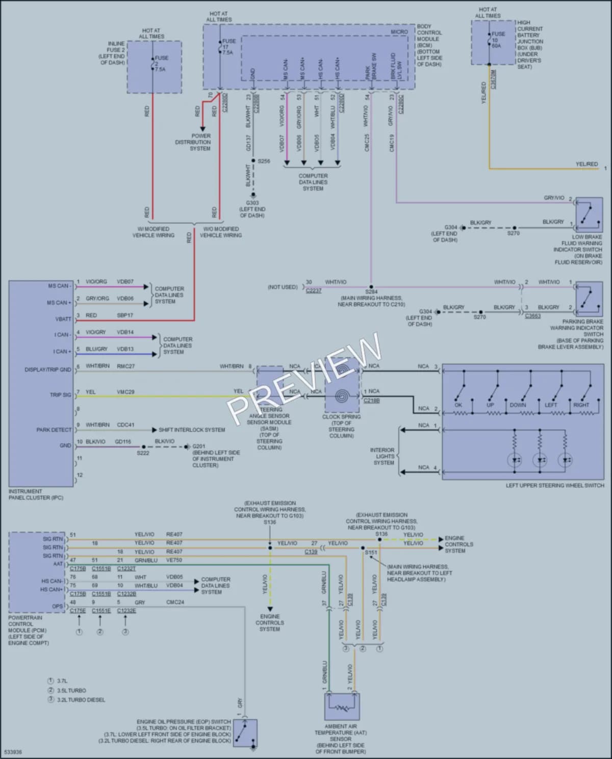 2017 Ford 250Transit Instrument Cluster wiring diagram preview