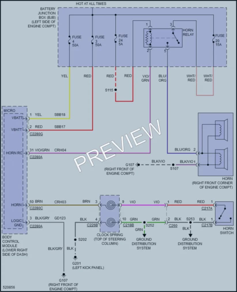 2017 Ford CMaxEnergi Horn wiring diagram preview