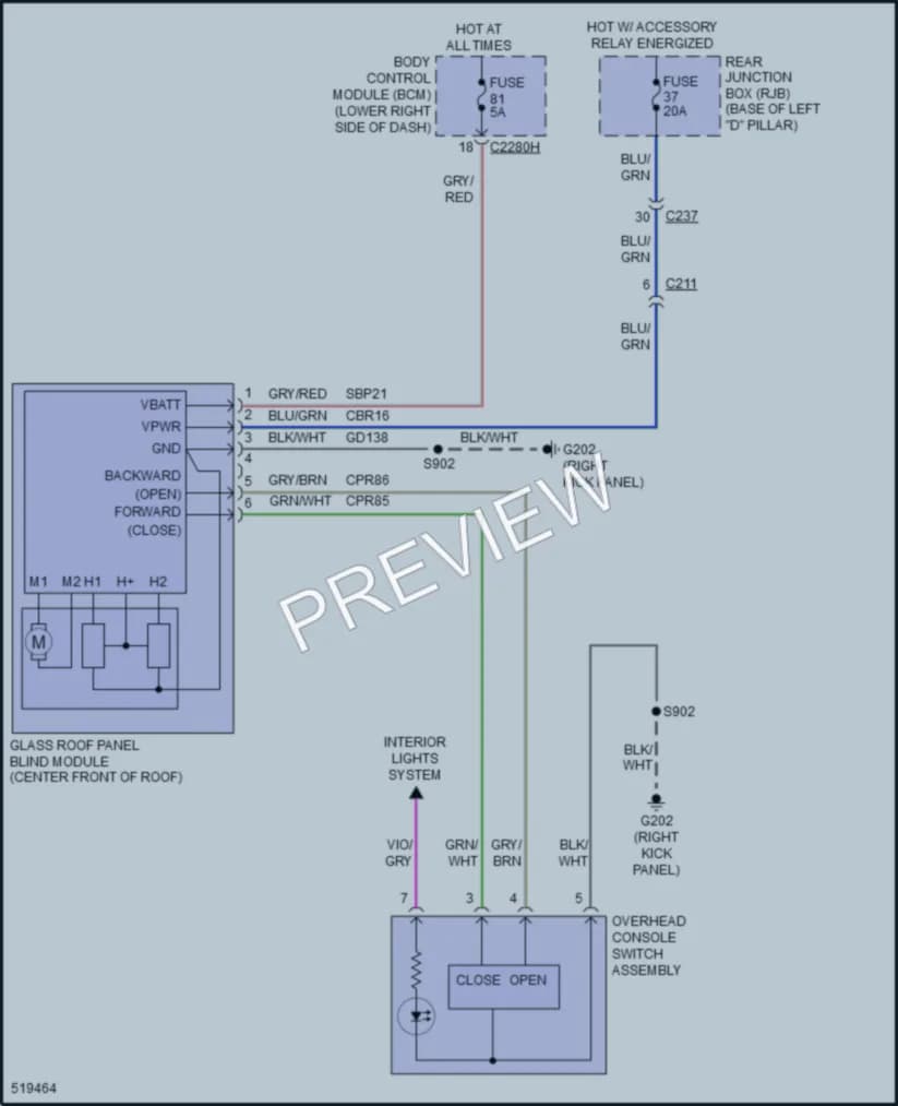 2017 Ford CMaxEnergi Power Top Sunroof wiring diagram preview