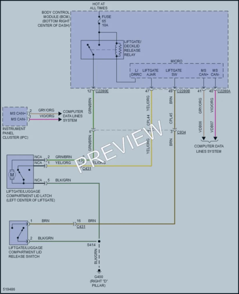 2017 Ford Escape Trunk Tailgate Fuel Door wiring diagram preview