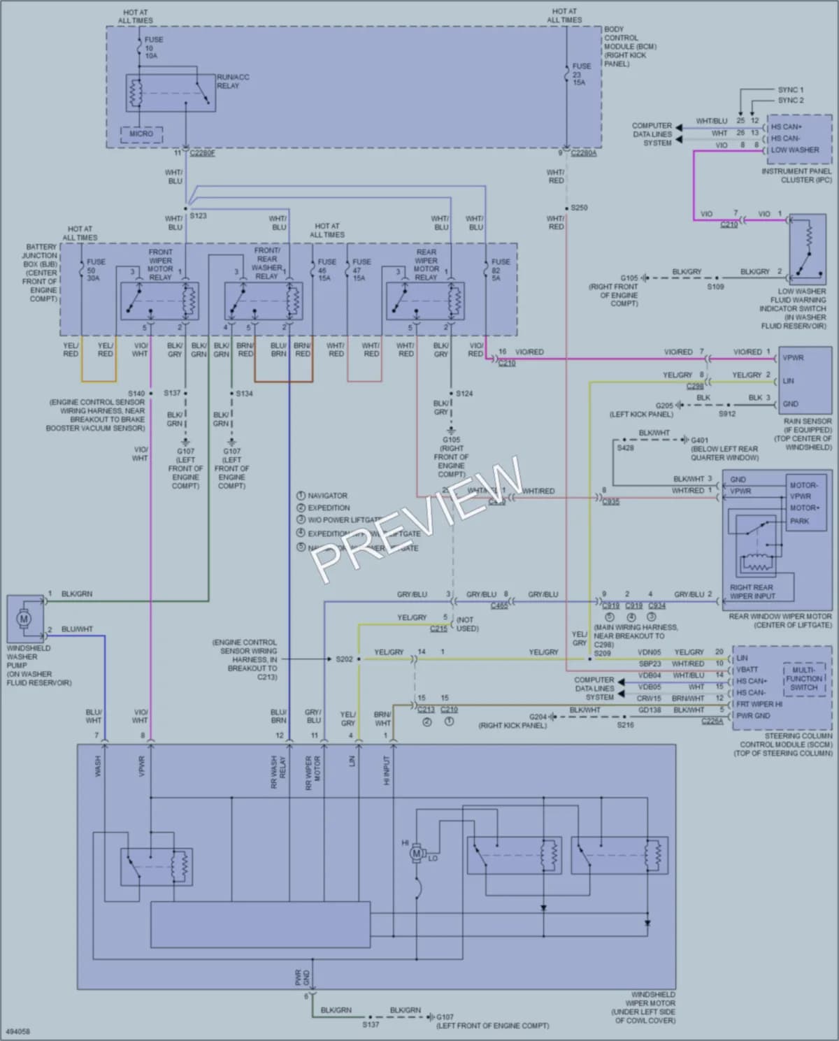 2017 Ford ExpeditionEL Wiper Washer wiring diagram preview
