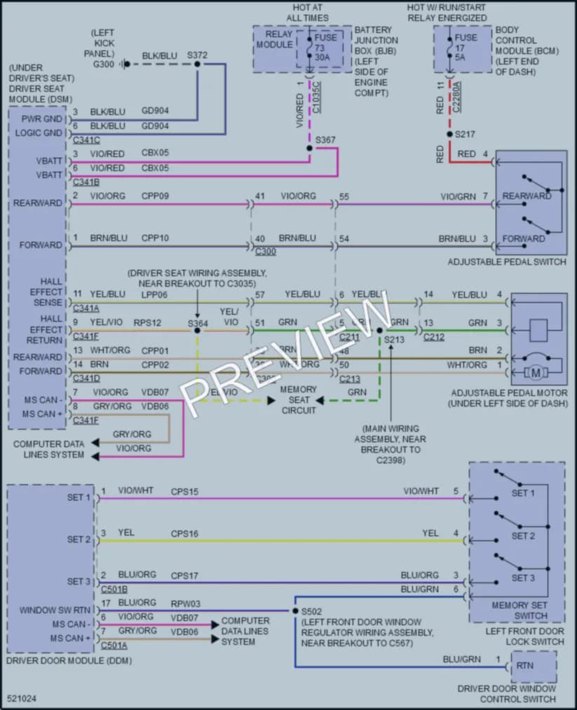 2017 Ford Explorer Memory Systems wiring diagram preview