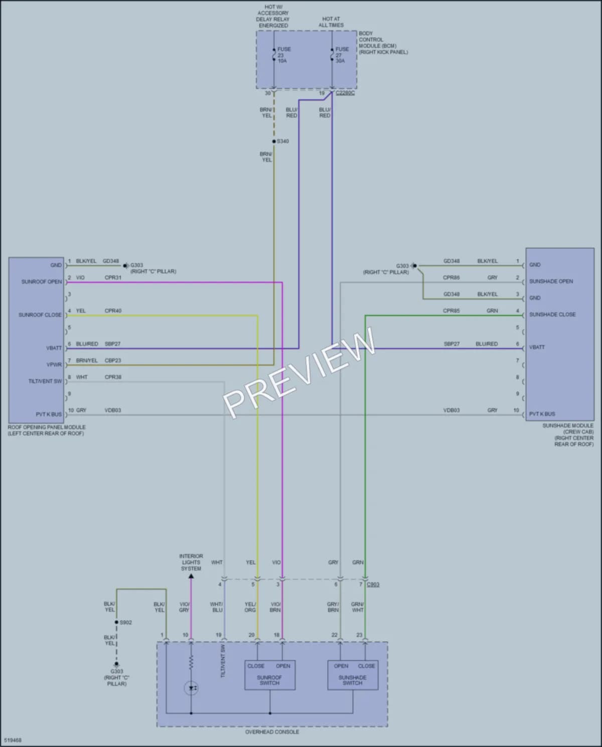 2017 Ford F150 Power Top Sunroof wiring diagram preview