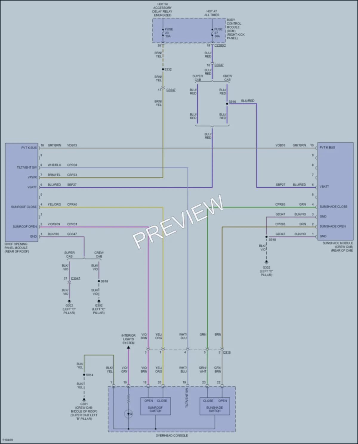 2017 Ford F350SuperDuty Power Top Sunroof wiring diagram preview