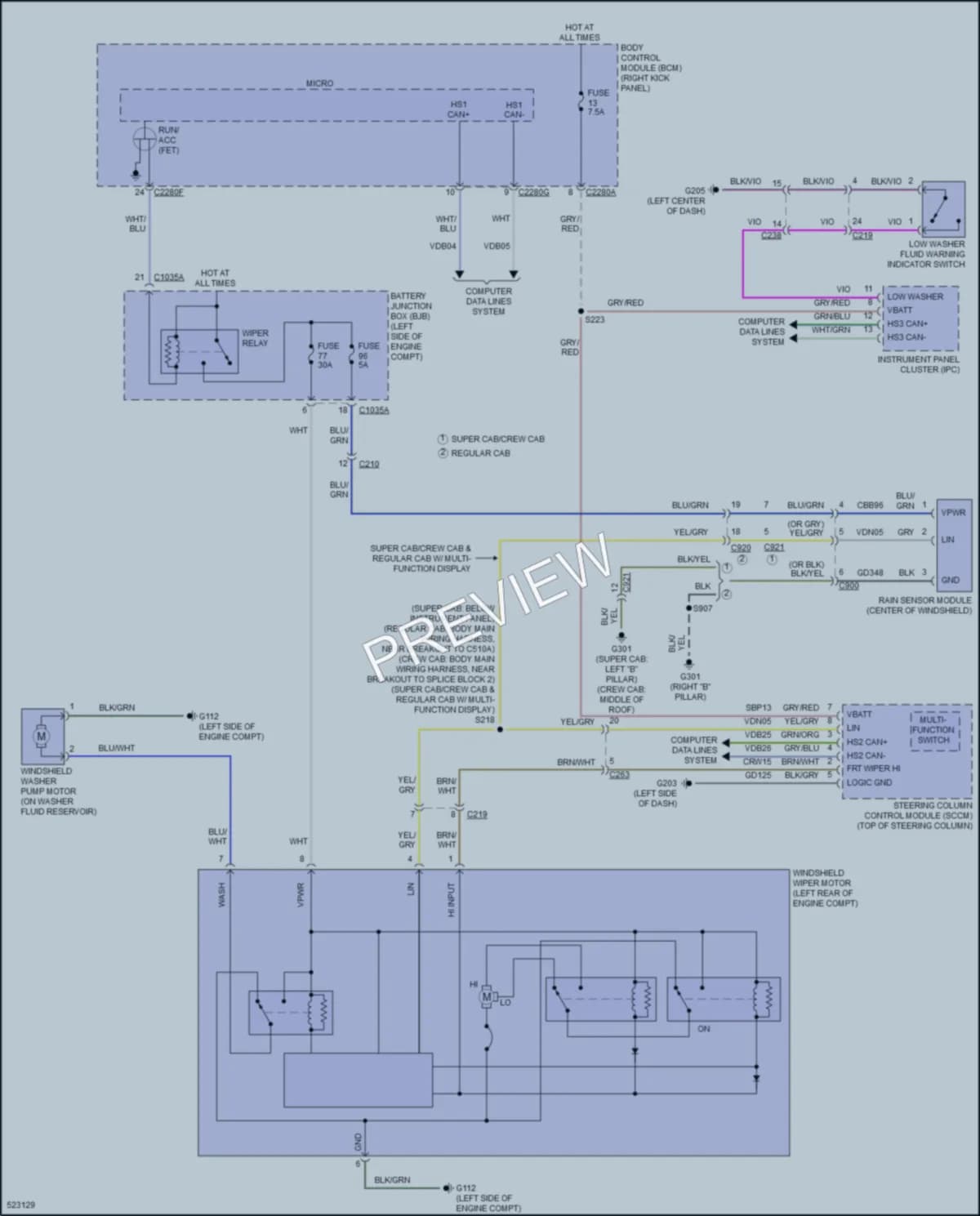 2017 Ford F450SuperDuty Wiper Washer wiring diagram preview