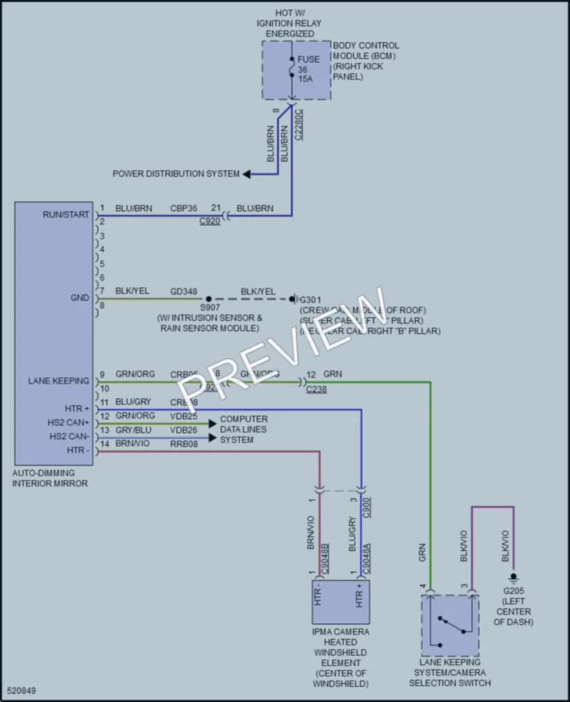 2017 Ford F550ChsCab Power Mirrors wiring diagram preview