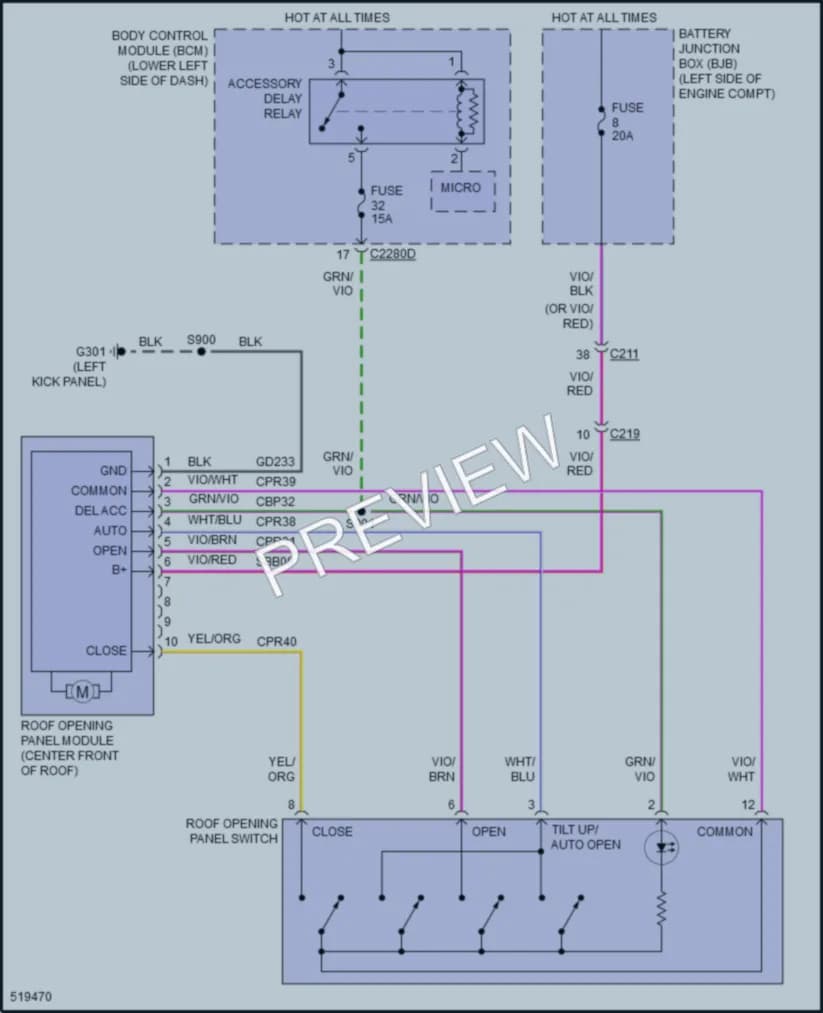 2017 Ford Flex Power Top Sunroof wiring diagram preview