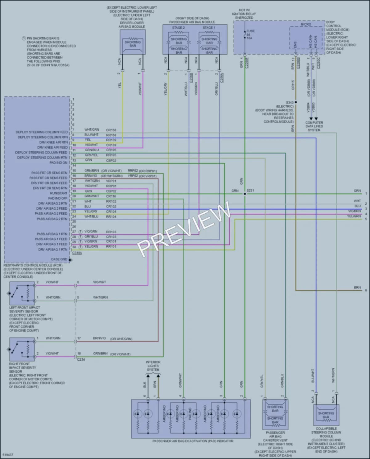 2017 Ford FocusElectric Supplemental Restraints wiring diagram preview