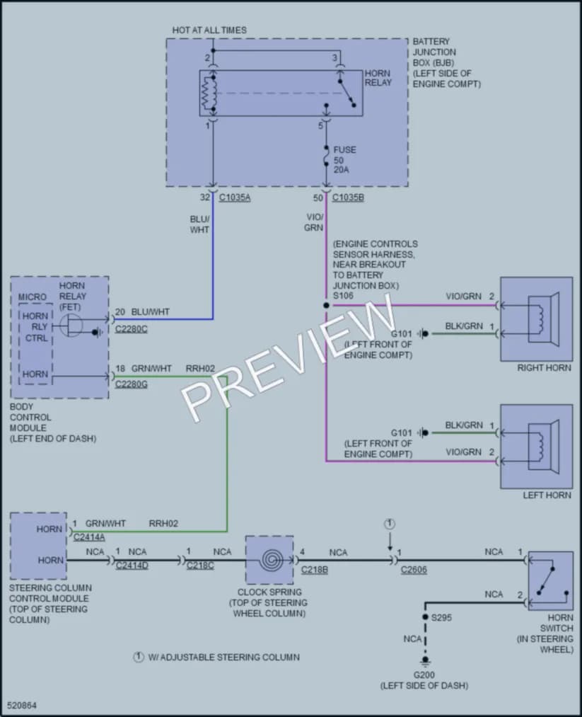 2017 Ford FusionHybrid Horn wiring diagram preview