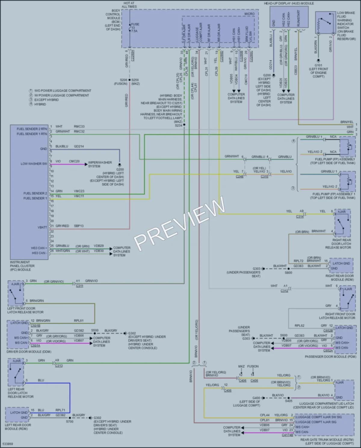 2017 Ford FusionHybrid Instrument Cluster wiring diagram preview