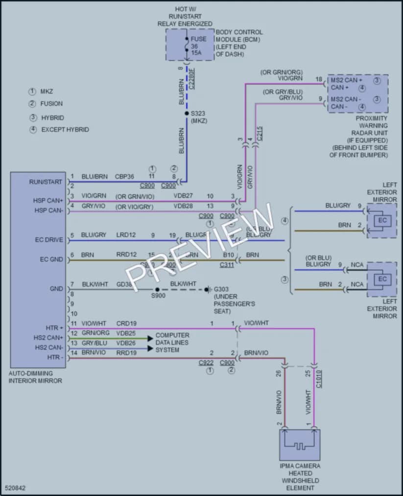 2017 Ford FusionHybrid Power Mirrors wiring diagram preview