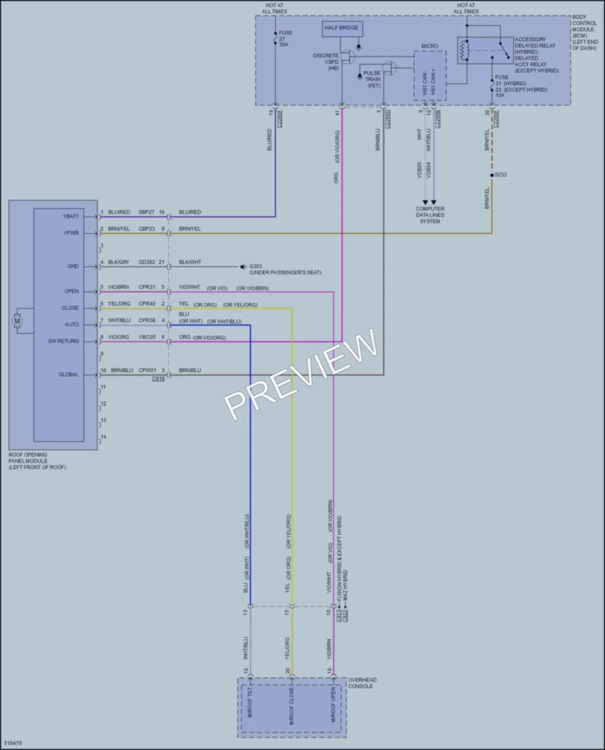 2017 Ford FusionHybrid Power Top Sunroof wiring diagram preview
