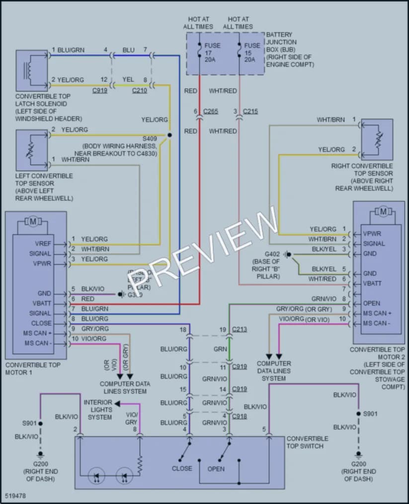 2017 Ford Mustang Power Top Sunroof wiring diagram preview