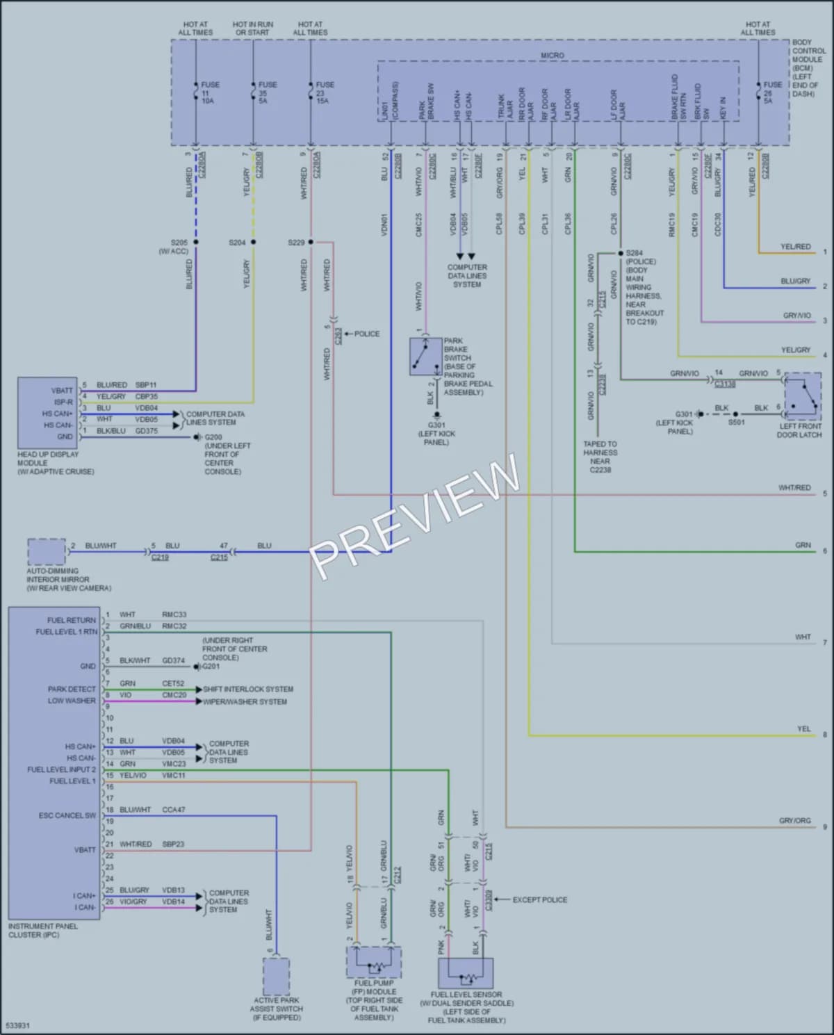 2017 Ford Taurus Instrument Cluster wiring diagram preview