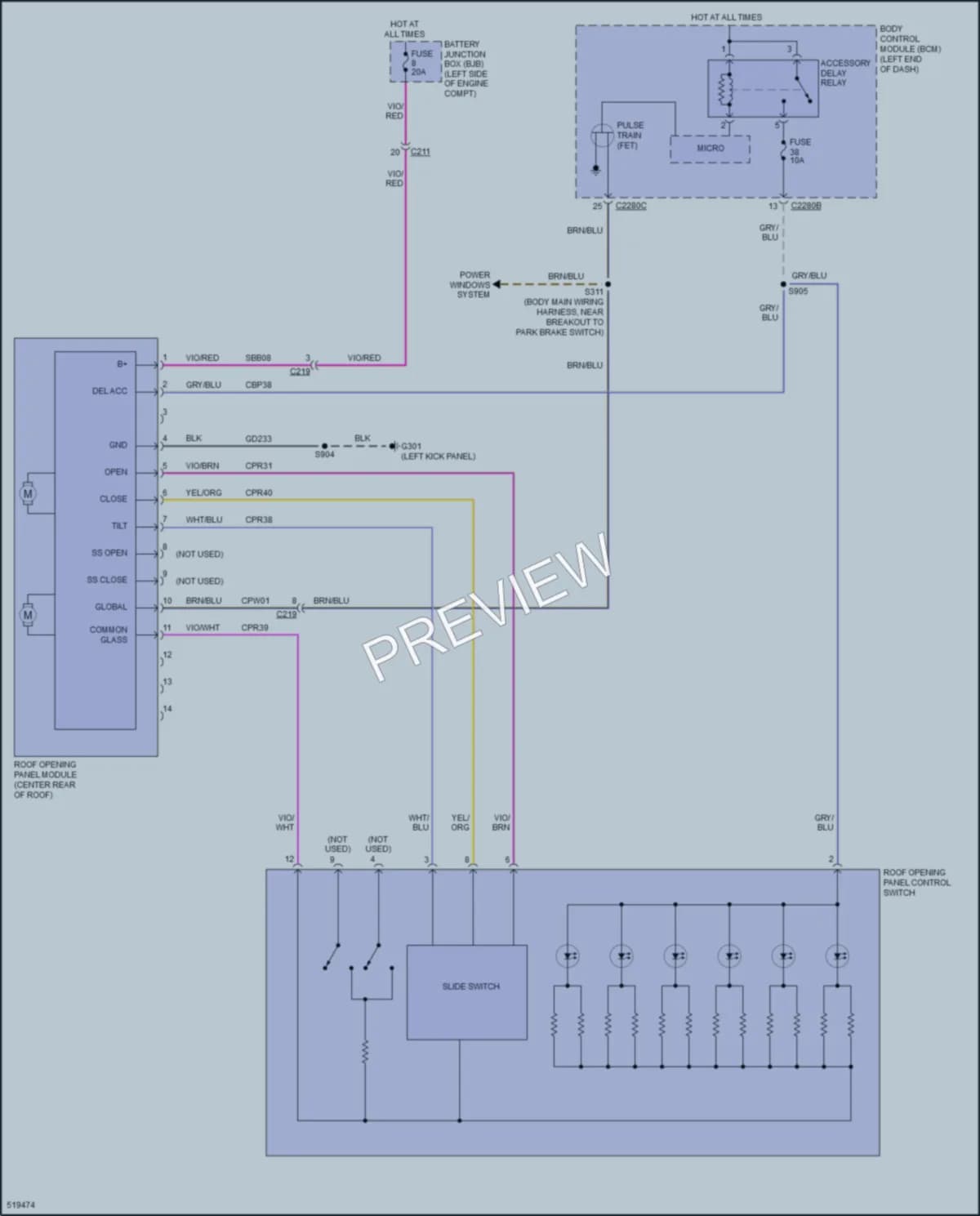 2017 Ford Taurus Power Top Sunroof wiring diagram preview