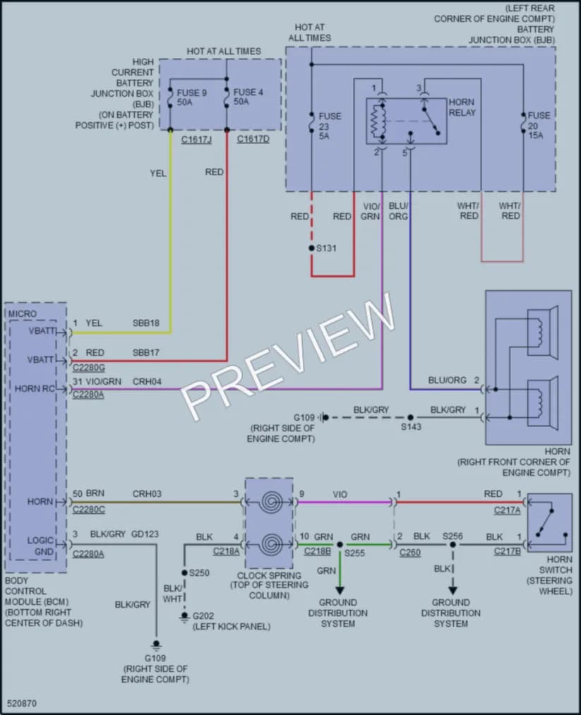 2017 Ford TransitConnect Horn wiring diagram preview