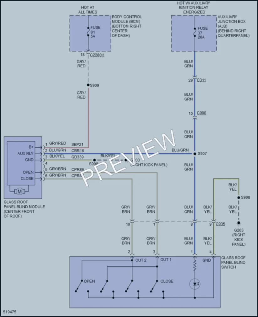 2017 Ford TransitConnect Power Top Sunroof wiring diagram preview