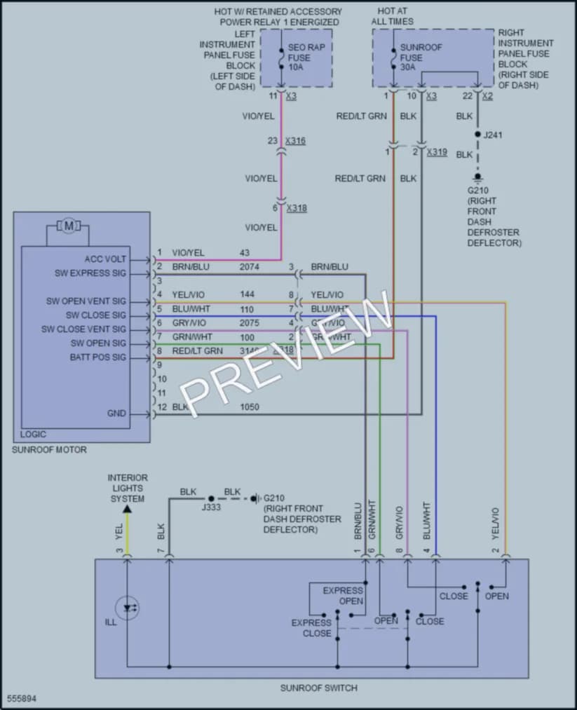 2017 GMC 2500HDSierra Power Top Sunroof wiring diagram preview