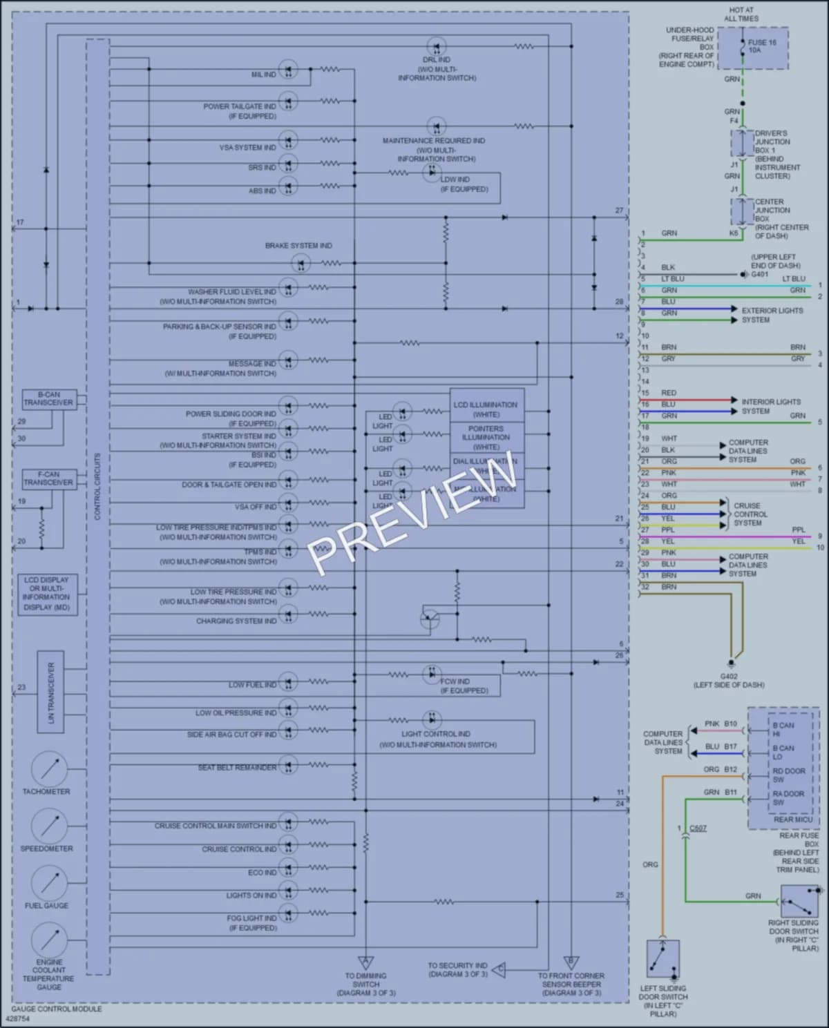 2017 Honda Odyssey Instrument Cluster wiring diagram preview