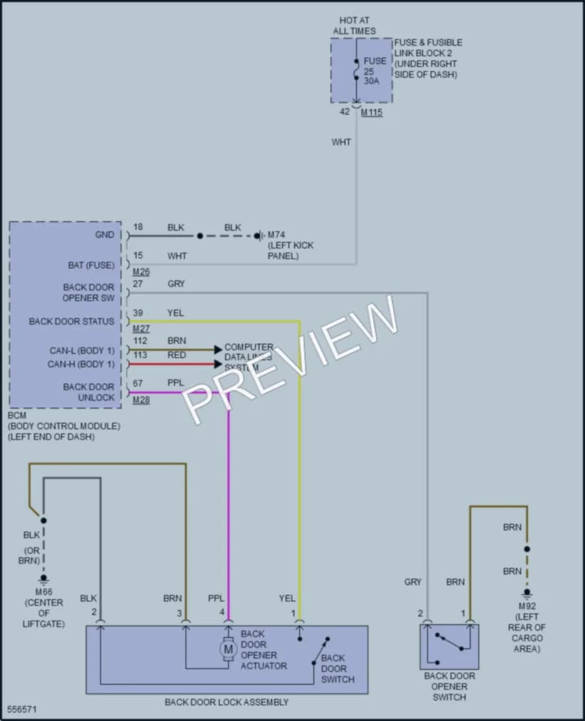 2017 Infiniti QX30 Trunk Tailgate Fuel Door wiring diagram preview