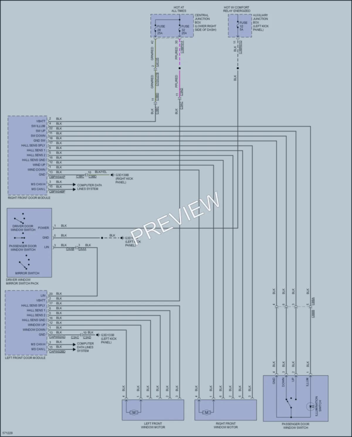 2017 Jaguar FType Power Windows wiring diagram preview