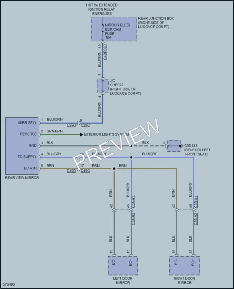 2017 Jaguar XE Power Mirrors wiring diagram preview