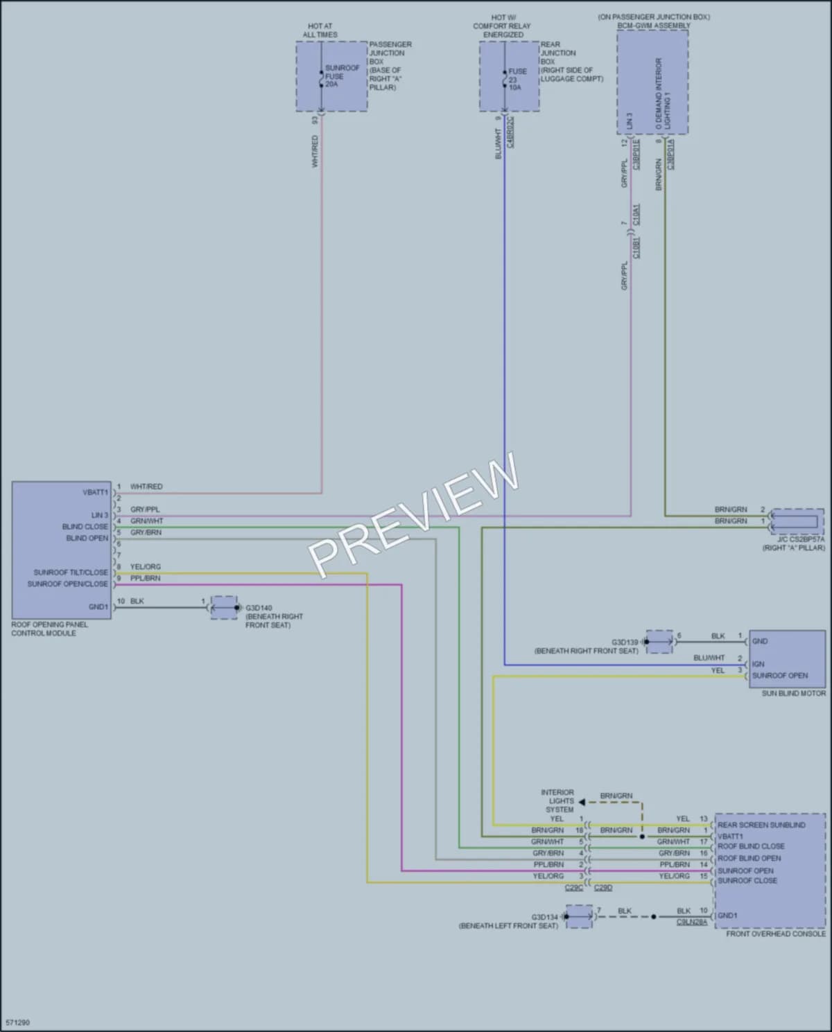 2017 Jaguar XF Power Top Sunroof wiring diagram preview