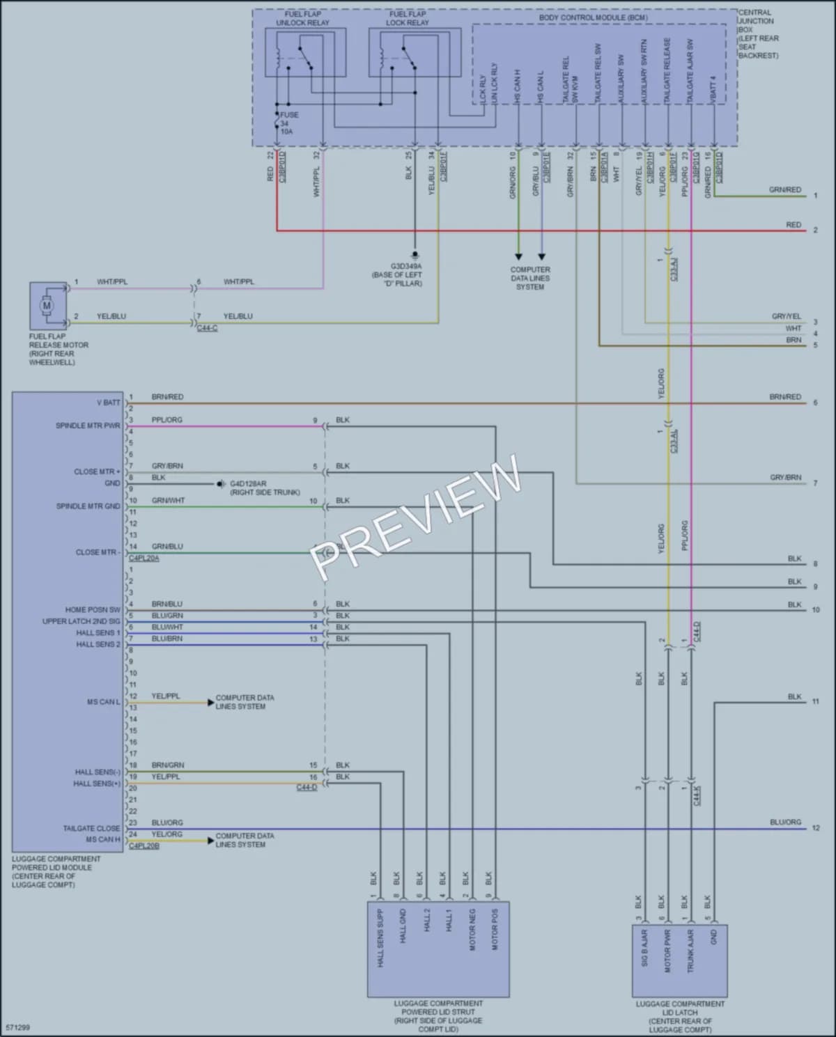 2017 Jaguar XJLSupercharged Trunk Tailgate Fuel Door wiring diagram preview