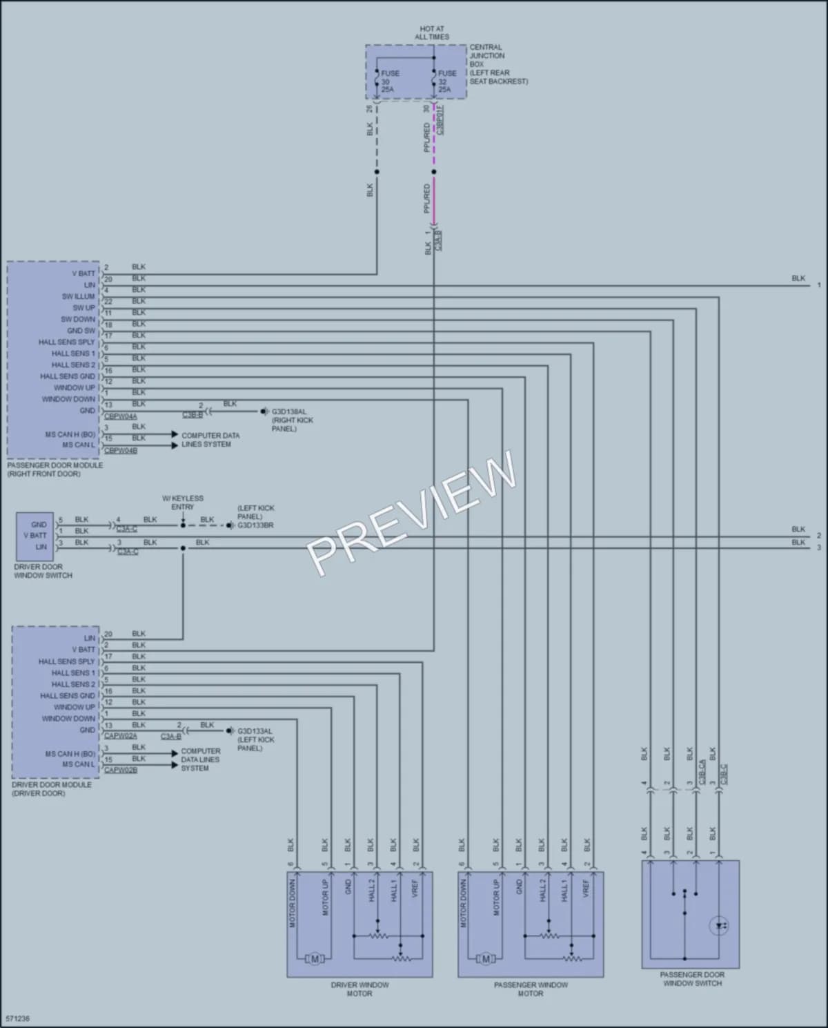 2017 Jaguar XJR Power Windows wiring diagram preview