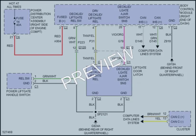 2017 Jeep GrandCherokee Trunk Tailgate Fuel Door wiring diagram preview